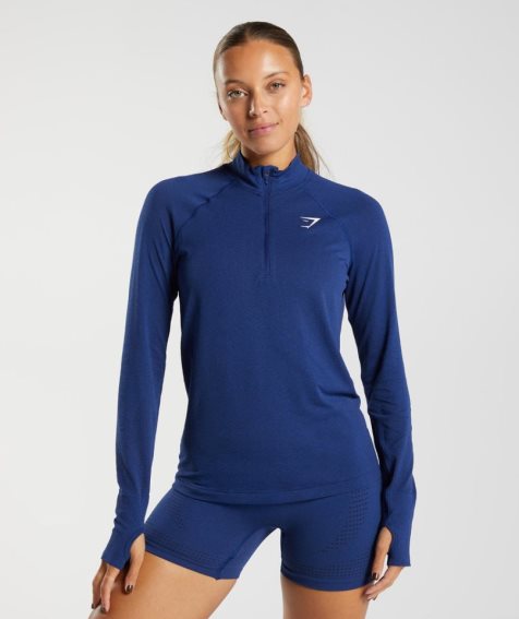 Women's Gymshark Vital Seamless 1/2 Zip Sweatshirts Blue | NZ 9TNFKV